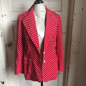Red with white polka dot jacket